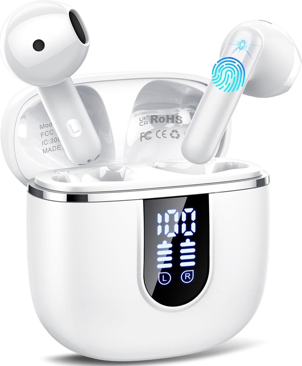 SnelShoppen - Draadloze Bluetooth 5.4 In-Ear Hoofdtelefoon met Aanraakscherm, 5 EQ Modi, ANC/ENC Geluidsonderdrukking, Ideaal voor Sport en Vrije Tijd