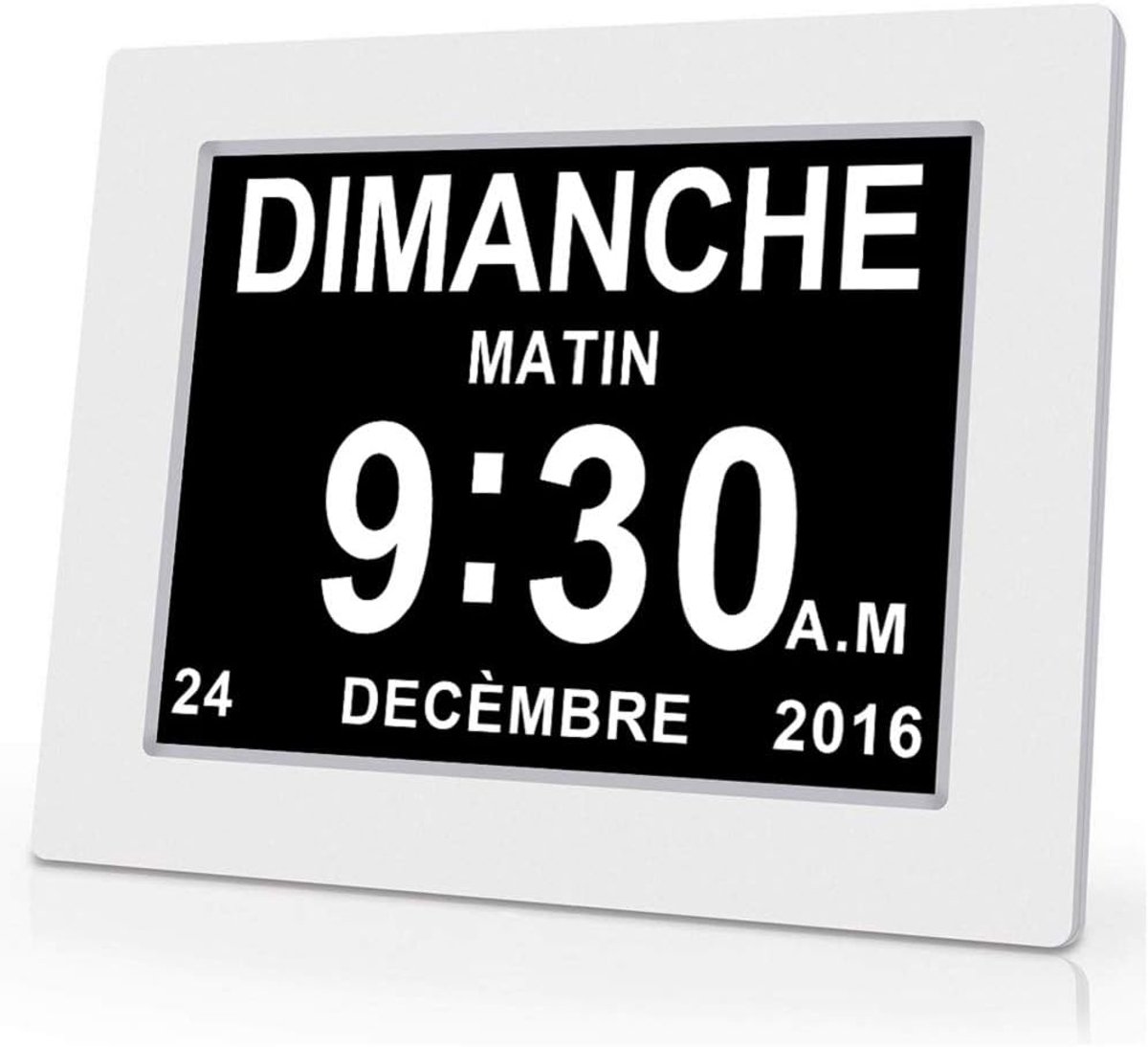SnelShoppen - LCD Digitale Klok met Kalender - 8 Inch (20,3 cm) Wit - Ideaal voor Ouderen, Alzheimer en Dagelijkse Herinnering - Makkelijk af te lezen