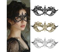 SnelShoppen - RIVIEVAL Maskerade Maskers voor Vrouwen, 3 Stuks Kanten Oogmaskers Halve Gezicht voor Halloween, Carnaval, Gala en Kostuum Cosplay