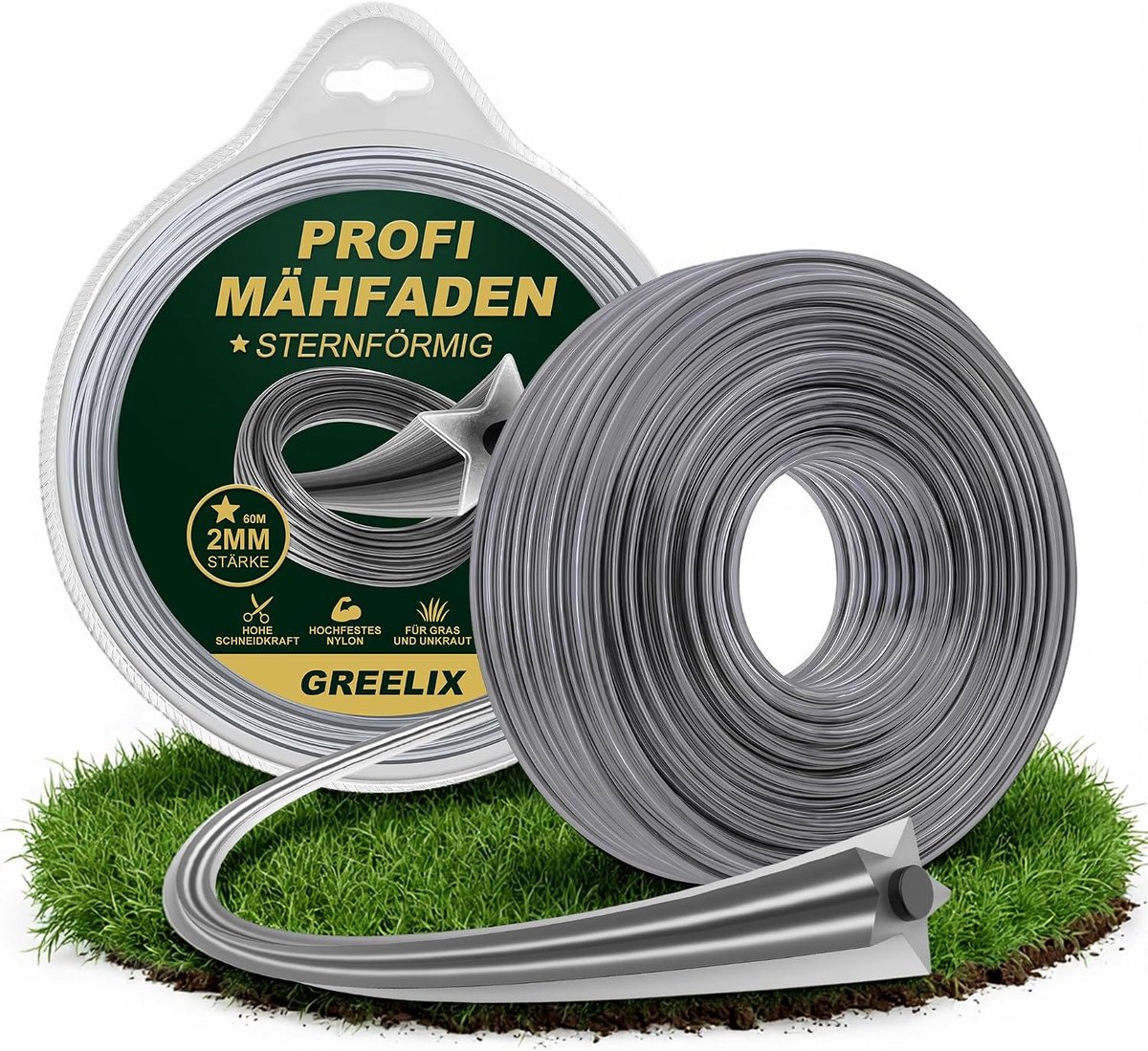 SnelShoppen - Trimmerdraad 2 mm x 60 m - Nylon maaidraad met sterprofiel - Versterkte draad voor bosmaaiers en grastrimmers - Snelle en schone snede -