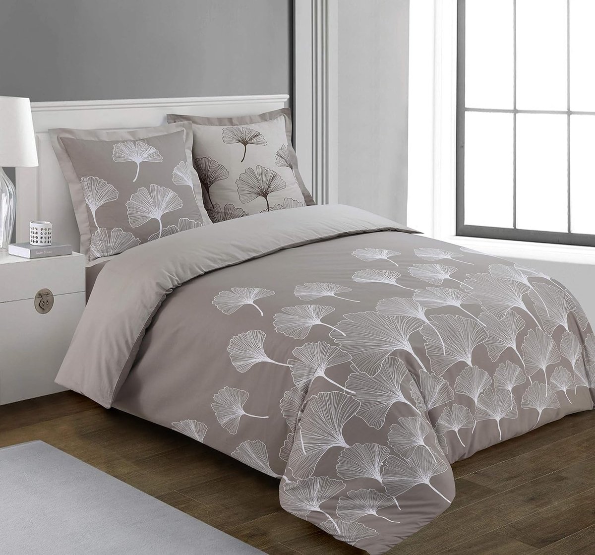 SnelShoppen - Omkeerbaar Dekbedovertrek Ginko 240x220 cm - 100% Katoen - Set met 2 Kussenslopen voor Standaard Tweepersoonsbed - Perfect voor Slaapkam