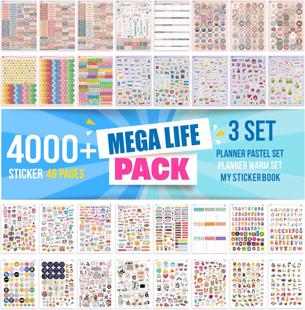 Thijox - Colortouch Planner-stickerset 4000+ Stuks - 48 Vellen Scrapbook-stickers voor Maandplanner, Fotoalbum, Agenda, Organizer, Bullet Journal, Not