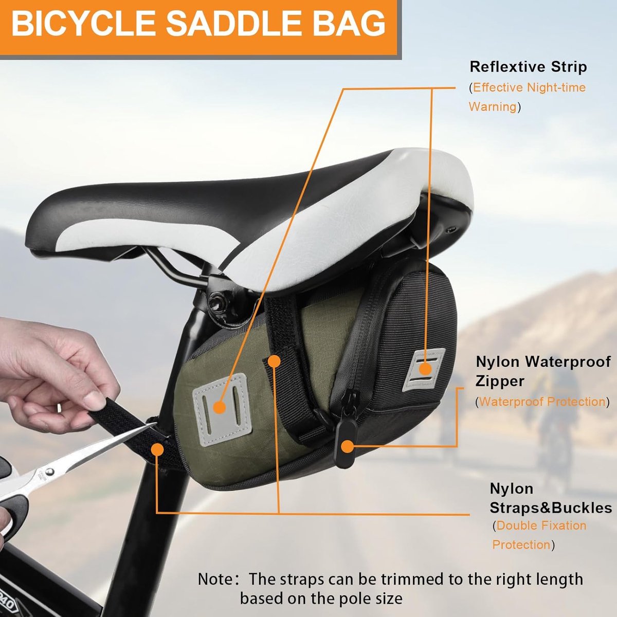 SnelShoppen - Waterdichte Zadeltas voor Fiets - Kleine Fietszadeltas voor Racefiets en MTB - Reflecterende Band - Heuptas voor Fietsgereedschap - 16,5