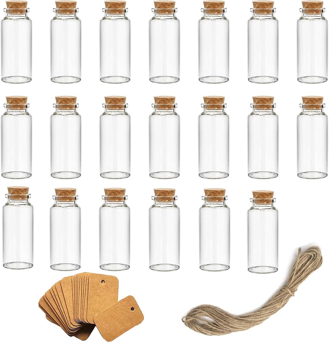 SnelShoppen - 20 Stuks 10 ml Wensflessen met Kurk - Glazen Mini-Flessen voor Bruiloftswensen, Feestdecoratie, Kunst en Handwerk - Transparant