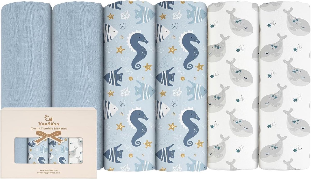 SnelShoppen - Set van 6 mousselinedoeken voor baby's, 70 x 70 cm, absorberende katoenen luiers, zachte stoffen doeken voor pasgeborenen, baby's en peu