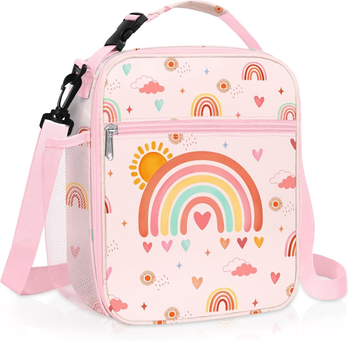 SnelShoppen - Grote Geïsoleerde Lunchtas voor Kinderen - Regenboog Thermische Koeltas - Picknick Lunchbox Tote in Roze - Perfect voor Meisjes, School,