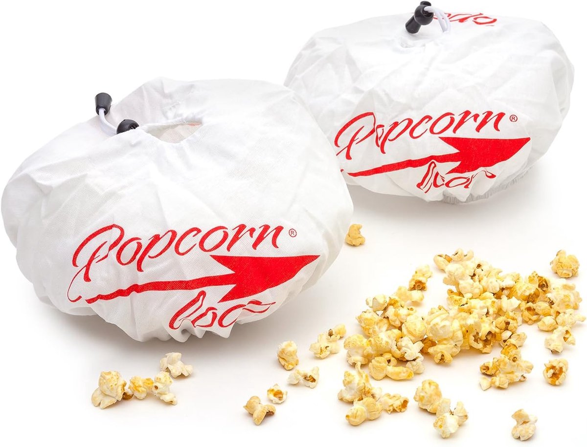 SnelShoppen - Popcornloop Reservekappen 2 Stuks Dubbelpak Origineel Design voor Maïs Popcornmachine - 100% Katoen, Wasmachinebestendig, Wit met Rood L