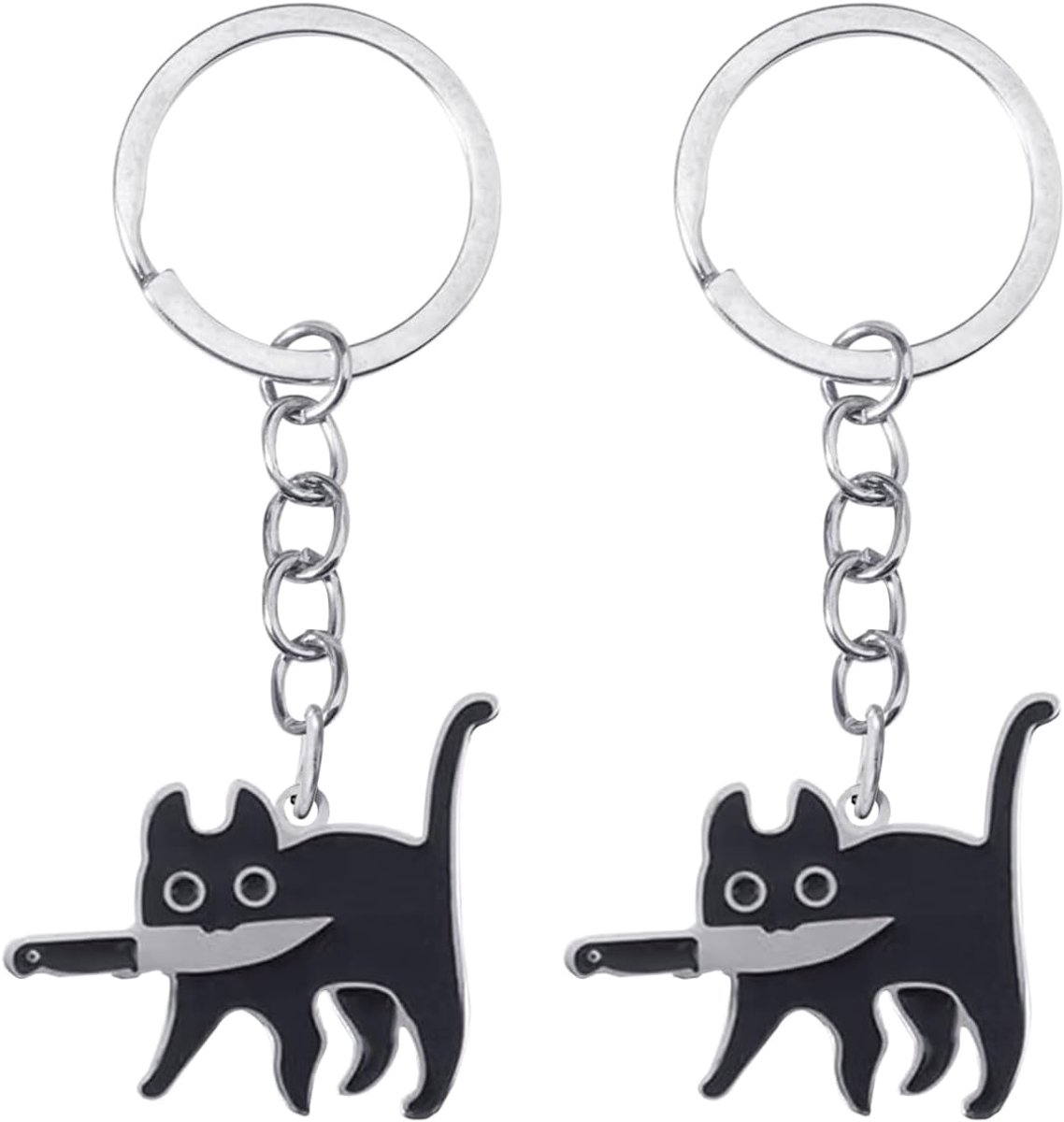 SnelShoppen - 2 Pcs Sleutelhangers Kat, Creatieve en Grappige Sleutelhangers, Mode Cartoon Sleutelhangers, Decoratieve Sleutelhangers, Zwart, Titanium