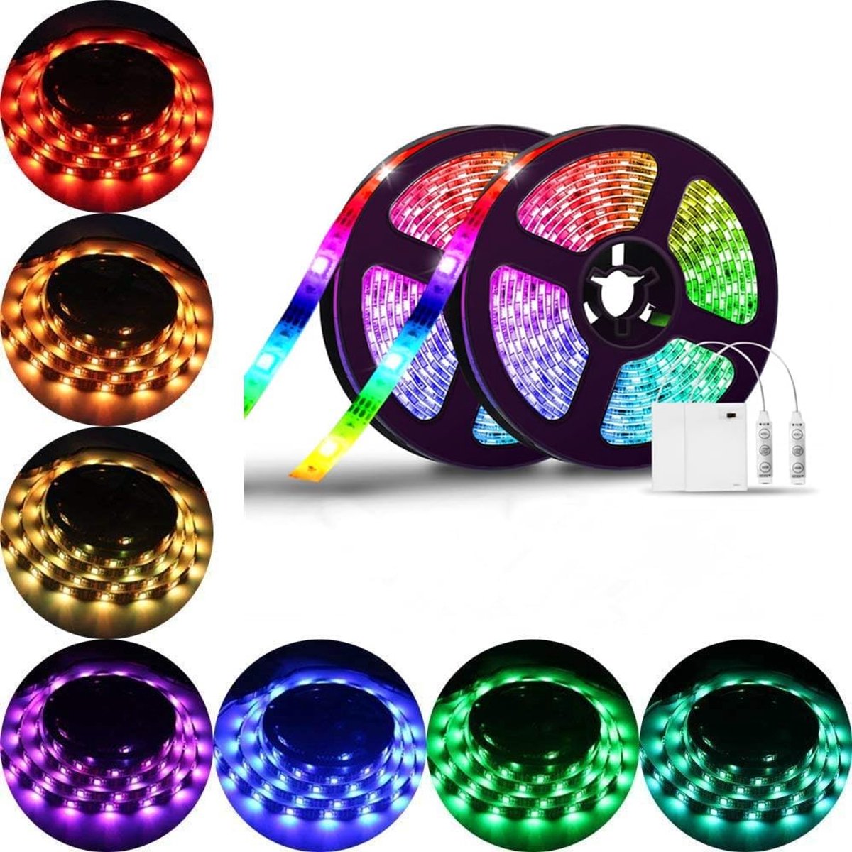 SnelShoppen - 2 x LED Strip 50 cm RGB Multi-Kleur Waterproof - 15 SMD5050 LED's - Batterijbox + Mini Controller - Ideaal voor Feest, Camping, Tuin, Ke