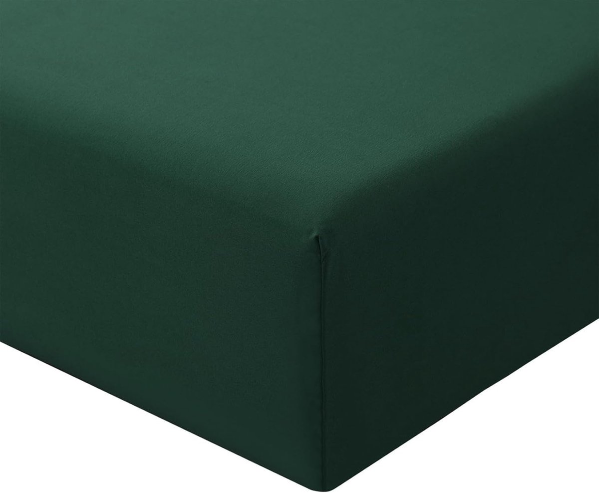 SnelShoppen - Fitted Sheet 160x200 cm Donkergroen - Microvezel Bedlinnen met Oeko Tex Certificaat - 30 cm Diepe Hoek - Ideaal voor Boxspring en Matras