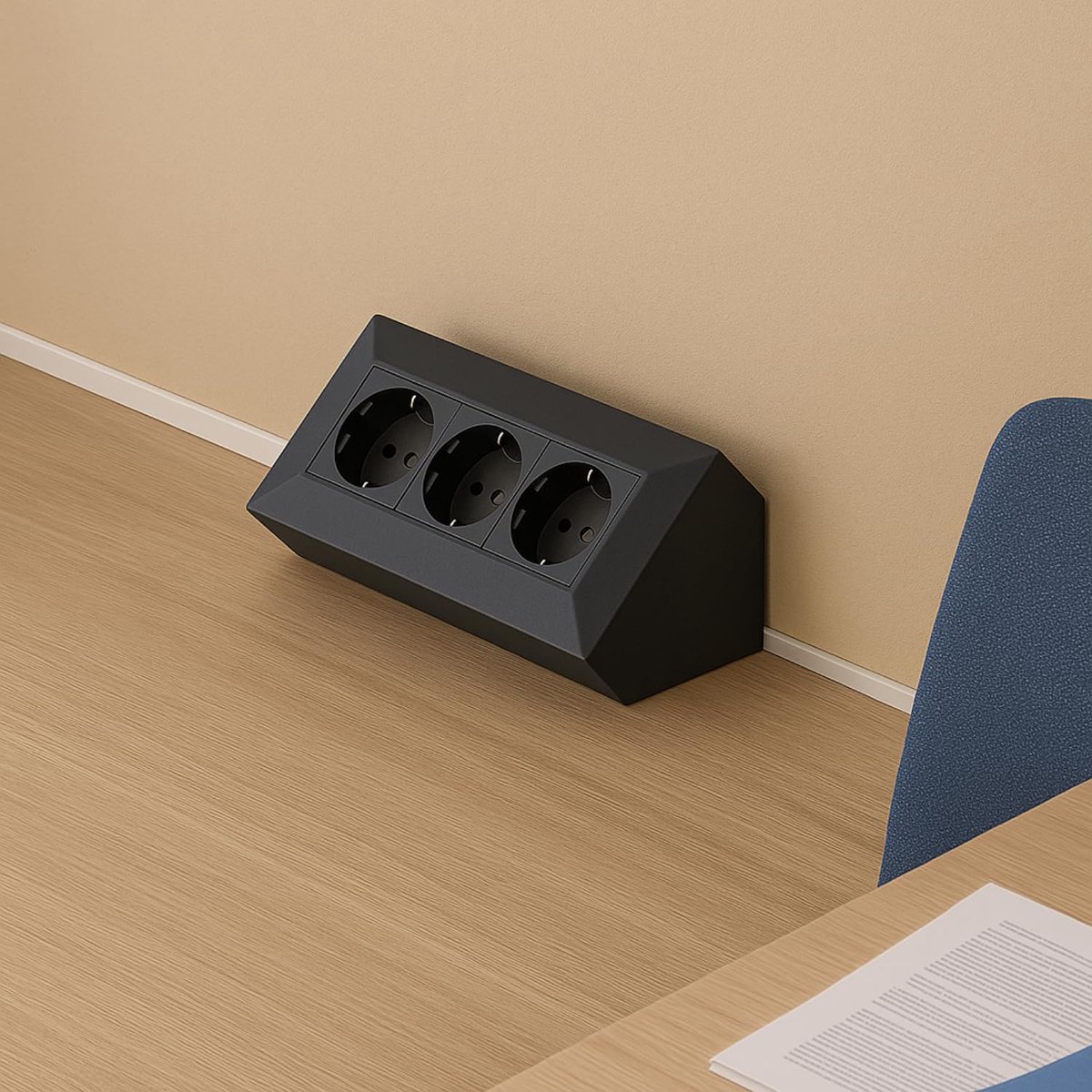 SnelShoppen - 3-Weg Opbouw Stekkerdoos Hoekstopcontact 230V 16A 3600W - Anthraciet - Perfect voor Keuken, Badkamer, en Werkplek