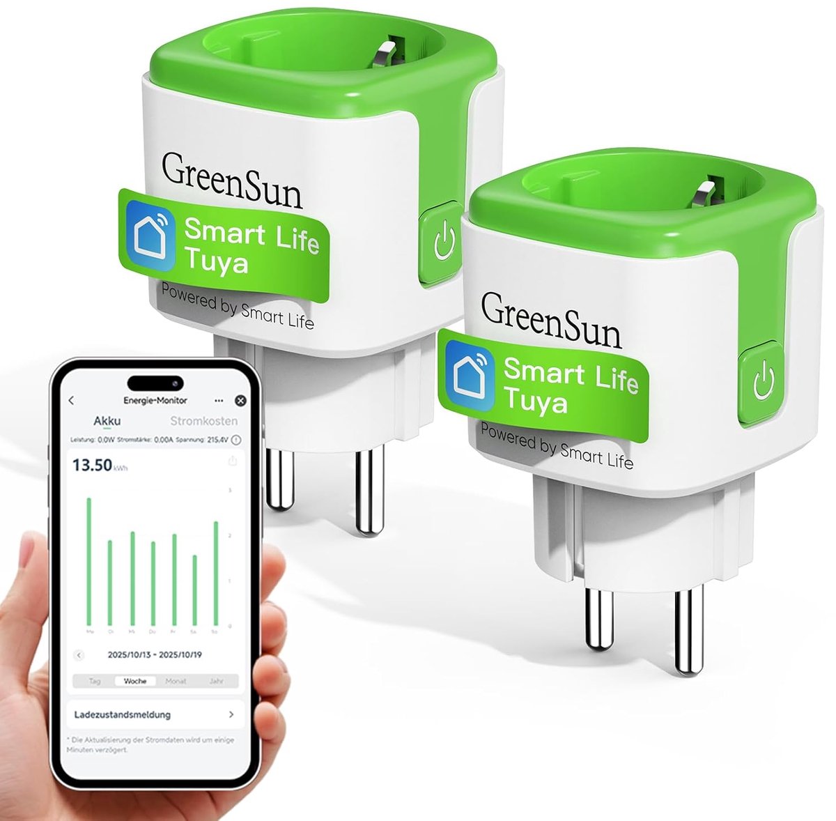 SnelShoppen - Slimme Wifi Stekker met Stroommeting en Energiekostenmeter - Voice Control met Alexa - Smart Life App - Timer Functie - 2 Stuks