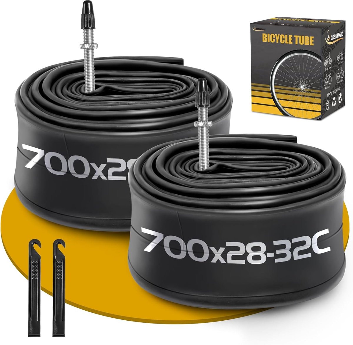 Set van 2 binnenbanden 700 x 28-32C voor racefiets FV60 mm Presta-ventiel, binnenband compatibel met fietsbanden 700 x 28C/29C/30C/31C/32C