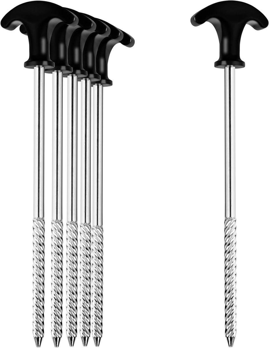 SnelShoppen - 6 Stuks Zware Camping Tent Haringen voor Harde Grond - RVS 21cm Gegalvaniseerd Roestvrij en Spiral T Handvat