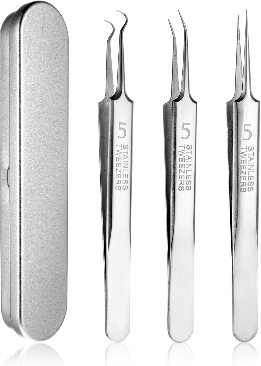 SnelShoppen - 3 Stuks Pimple Tweezers RVS Comedone Squeegee Blackhead Remover voor Neus en Gezicht, Unisex Zilver, Professionele Precisie