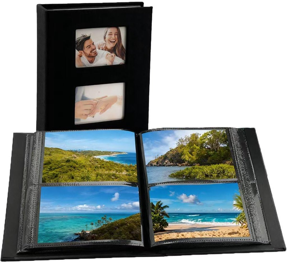 SnelShoppen - Fotoalbum 10 x 15 cm voor 200 Foto's - Zwart Canvas Fotoalbum met Zelfklevende Pagina's - Perfect voor Trouwen, Familieherinneringen en
