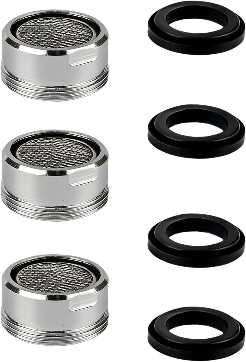 SnelShoppen - 3 Stuks Straalregelaar M24 voor Kranen - Perlatoren met 4 Afdichtringen, ABS-Filter voor Keuken en Badkamer, Waterbesparend Accessoire