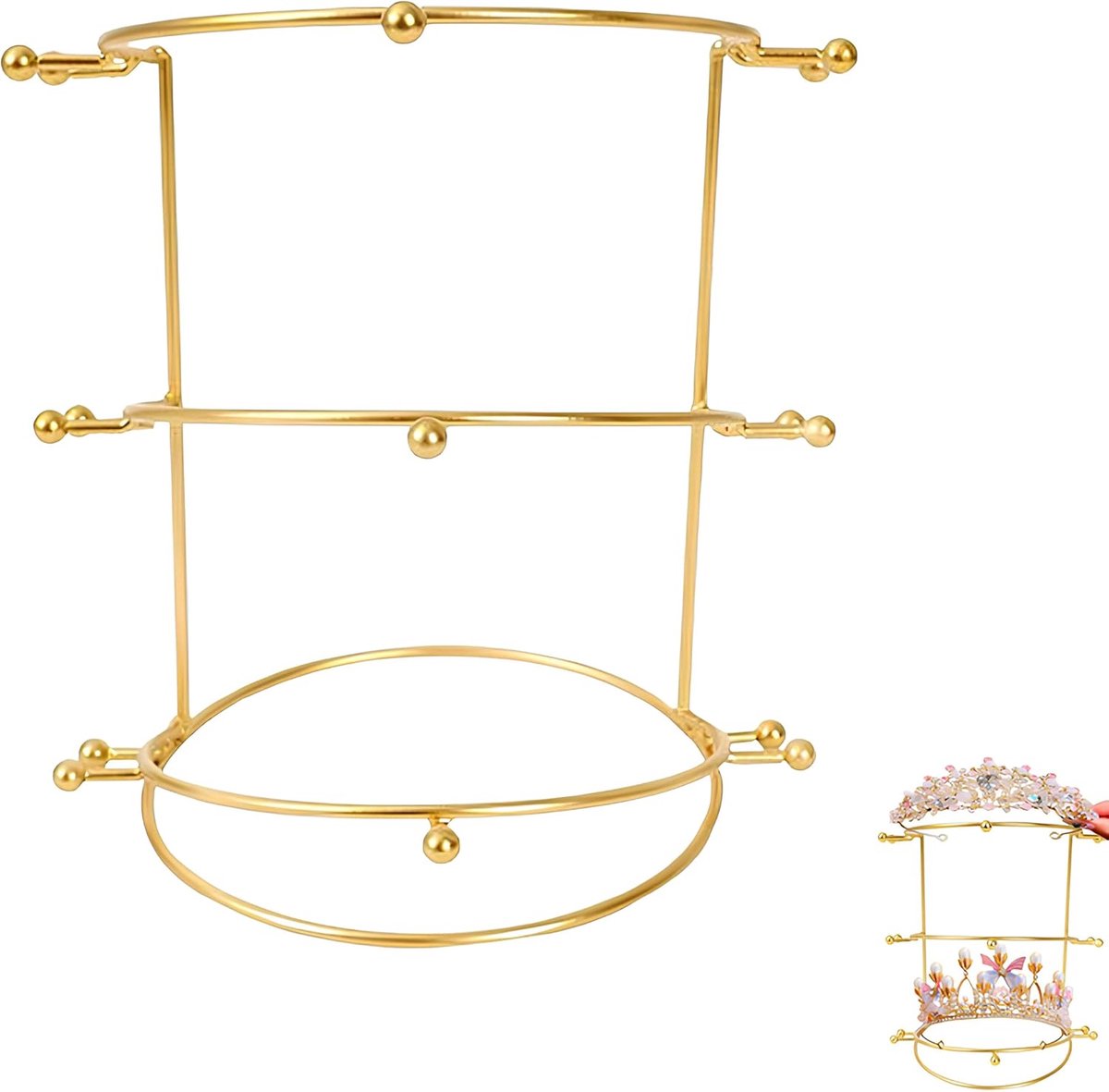 SnelShoppen - Crown Organiser 3-Tier Tiara Stand - Gouden Metalen Sieradenhouder voor Haaraccessoires, Bruidskronen, Oorbellen en Juwelen - Perfect vo