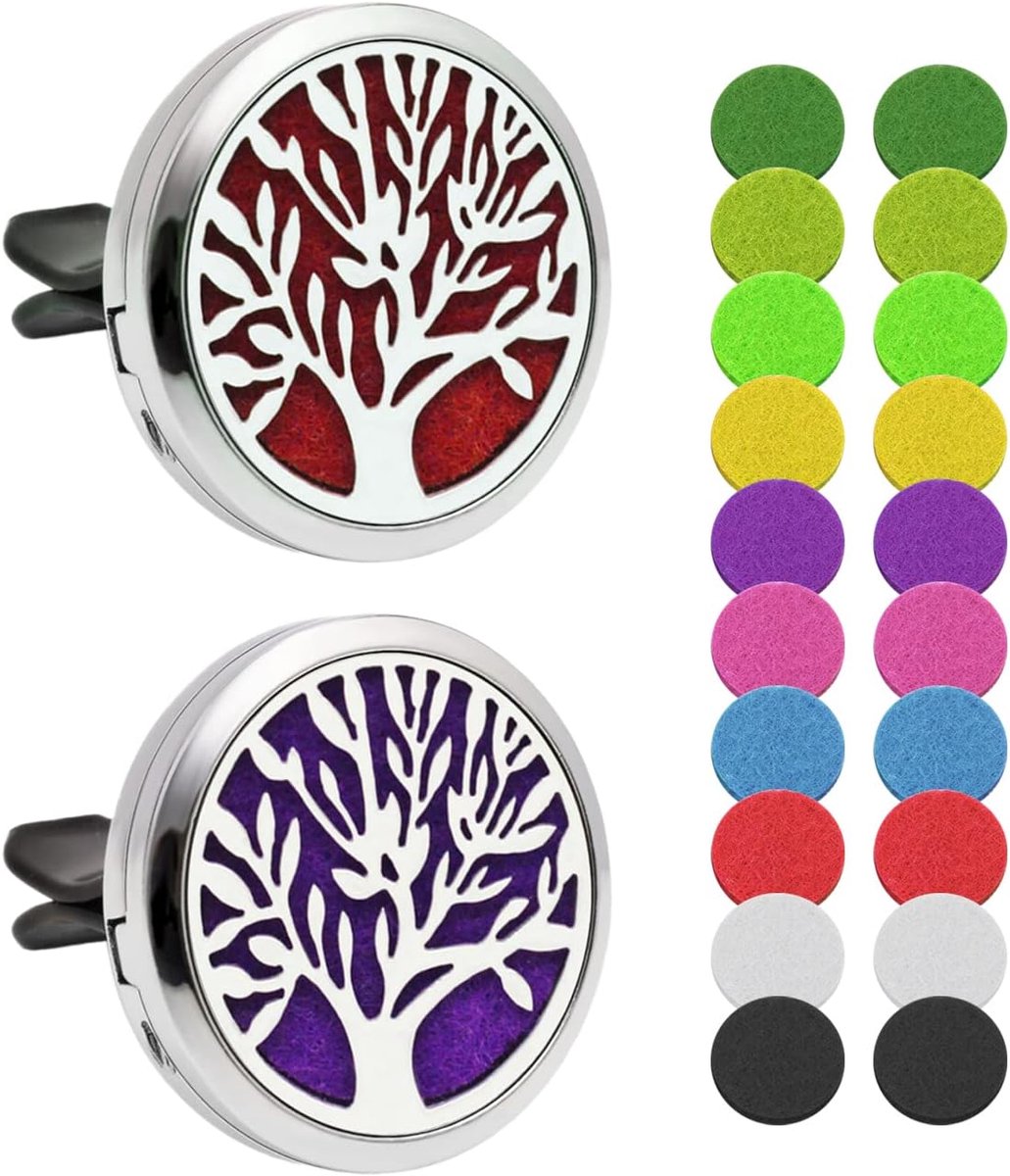 SnelShoppen - 2 Stuks Auto Aromatherapie Diffuser - Essentiële Olie Diffuser voor Auto met 20 Vervangbare Viltjes - RVS, Duurzaam, Wasbaar, Reusable -