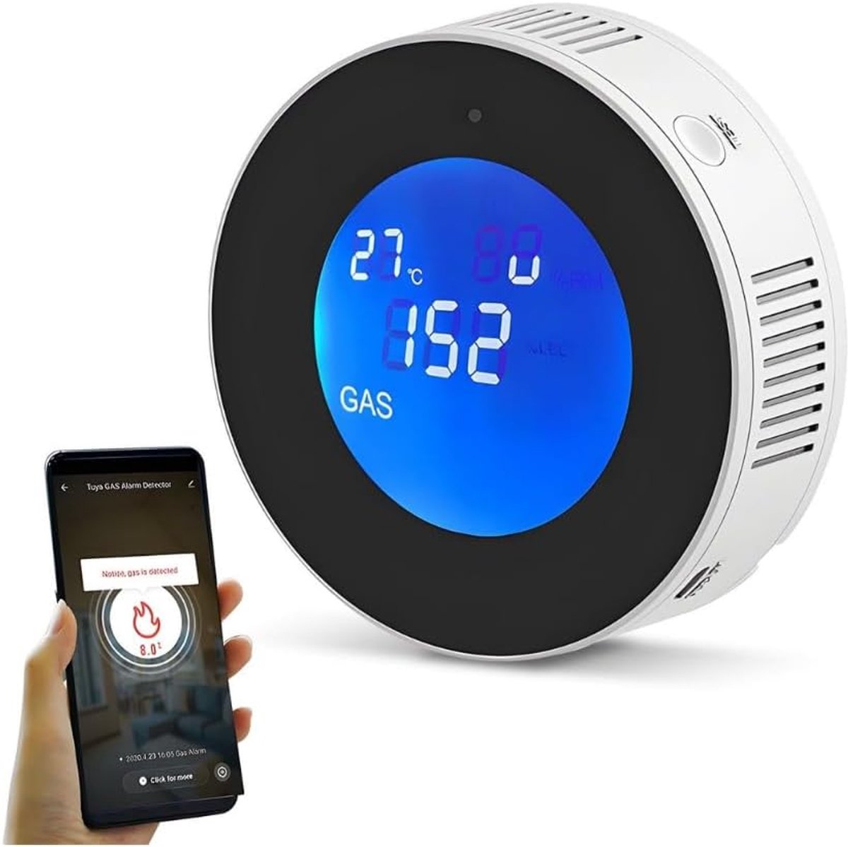 SnelShoppen - WiFi GPL Gas Detector voor Methaan en Aardgas, C3H8 Propaan Sensor met LEL Display en 85dB Alarm, Slimme App Controle, Muurbevestiging e