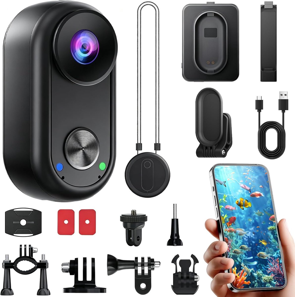 SnelShoppen - Action Cam 4K met Beeldstabilisatie, Wifi, Waterdicht, Mini Bodycam, Onderwatercamera voor Actieve Avonturen, Reis, Sport en Onderwaterg