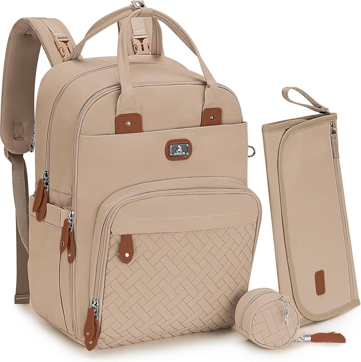 SnelShoppen - Grote Luierrugzak Multifunctioneel voor Baby's, Inclusief Draagbare Luieronderlegger, Fopspeenhouder en Kinderwagenriem, Licht Kaki, Per