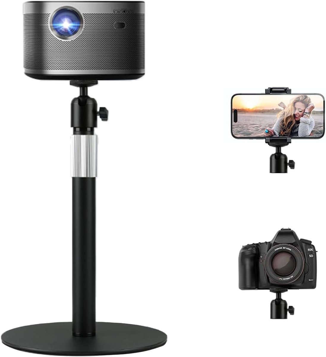 SnelShoppen - Projectorhouder op voet, in hoogte verstelbaar van 30 cm tot 47 cm, 360 graden rotatie, voor projectoren, camera's en webcams, maximaal