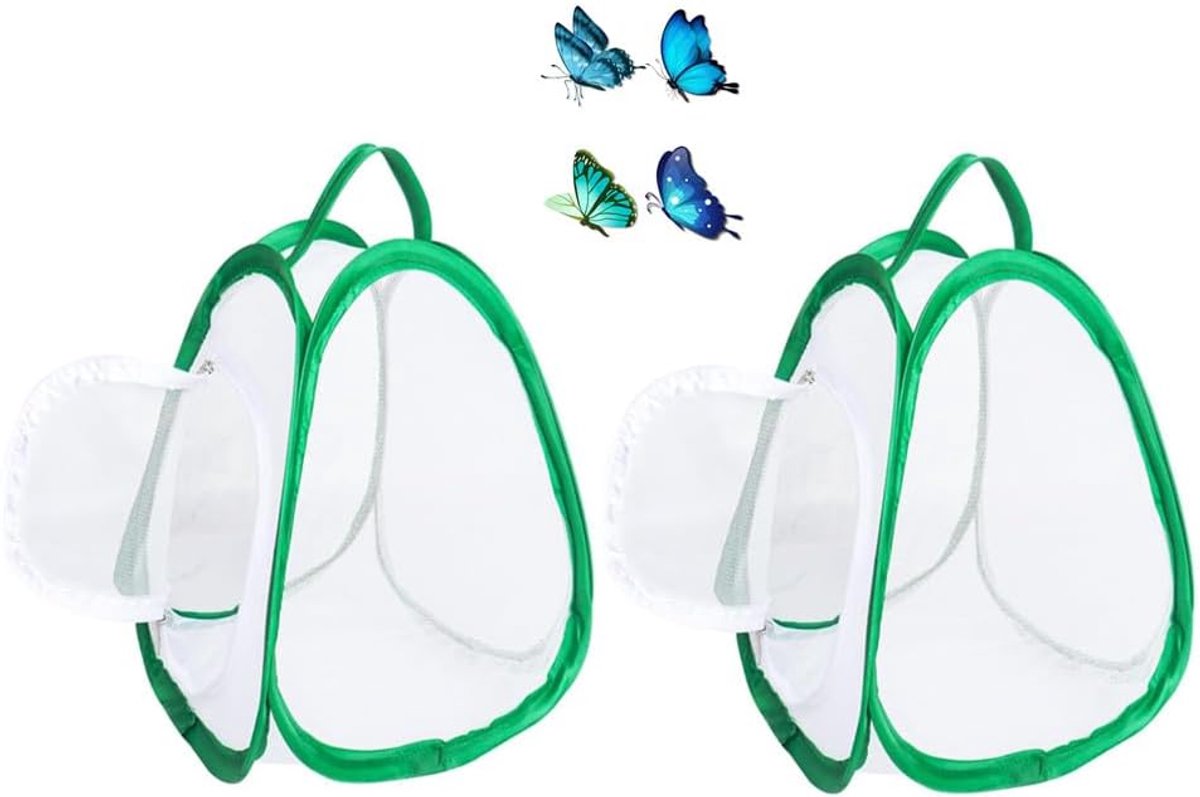 SnelShoppen - Vlinderhuisnet, Insectenkooi, Opvouwbare Habitatkooi, Kweeknet voor Kinderen, 2 Stuks, Groen Nylon, Multifunctioneel, Ideaal voor Tuin e