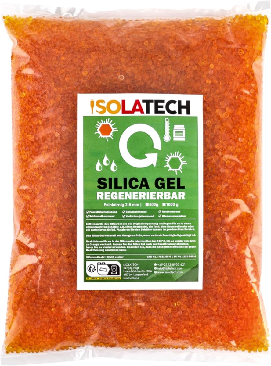 SnelShoppen - ISOLATECH Silica Gel 0,9 kg Herbruikbaar Droogmiddel Oranje - Silicagel Ballen Ontvochtiger voor Elektronica en Filament Droger