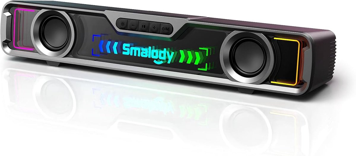 SnelShoppen - Smalody PC Luidspreker Gaming Soundbar met Coole LED Verlichting, USB & Bluetooth V5.4, Perfect voor PC Games, Desktop, Computer & Lapto
