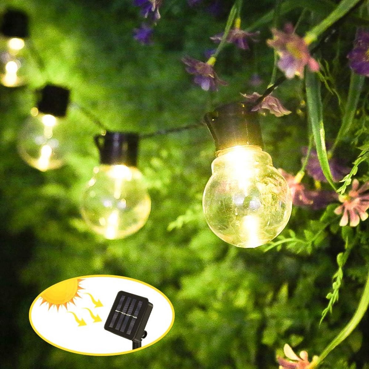 SnelShoppen - Lichtsnoer op Zonne-energie 3,5 m - 10 LED's Warmwit - Waterdicht IP65 - 8 Modi - Tuinverlichting voor Feest, Balkon, Binnenplaats en Tu