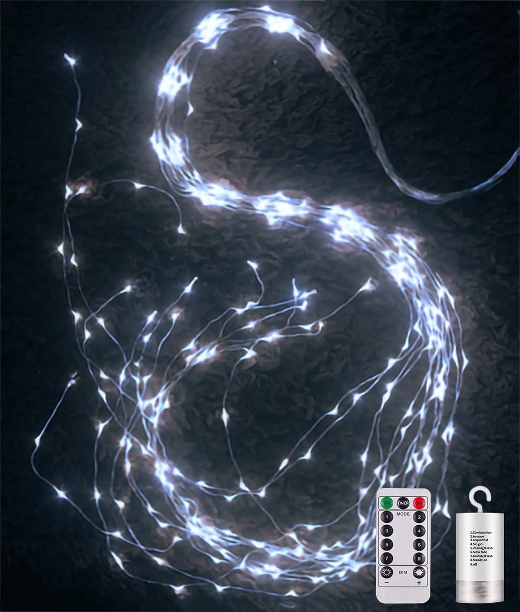 SnelShoppen - Lichtzweif Lichtbundel 1m - 100 LEDs - Batterij Aangedreven met Afstandsbediening - 8 Modi - Waterdichte Kerstverlichting voor Binnen en