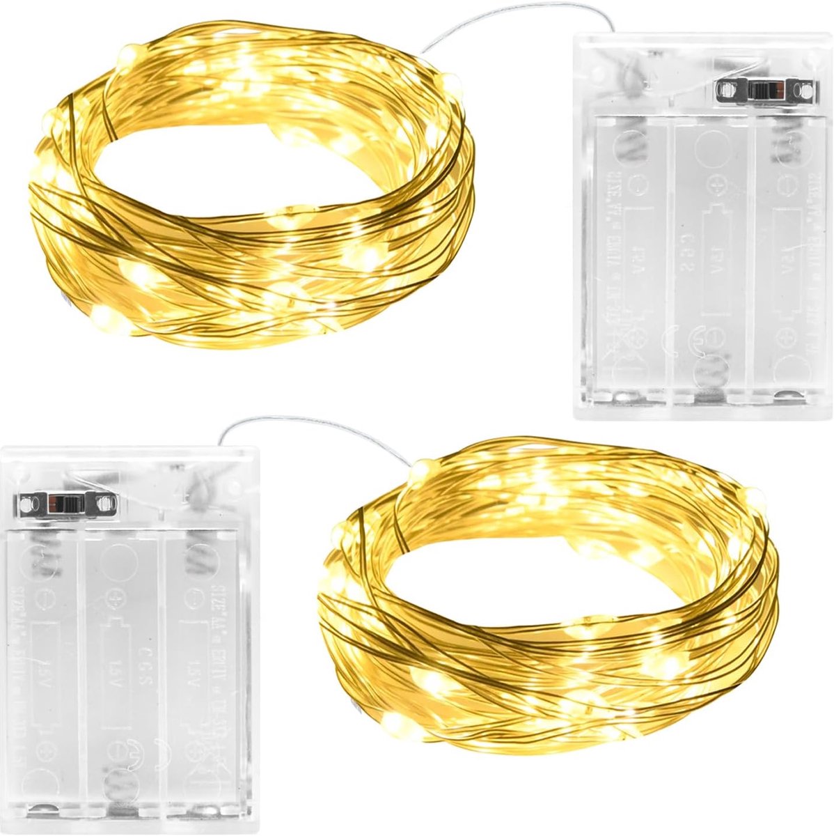 Thijox - Lichtsnoer op Batterijen met Timer 2m, 20 Warmwitte LEDs, Koperdraad, IP65 Waterdicht, Kerstverlichting voor Tuin, Kamer, Interieurdecoratie,