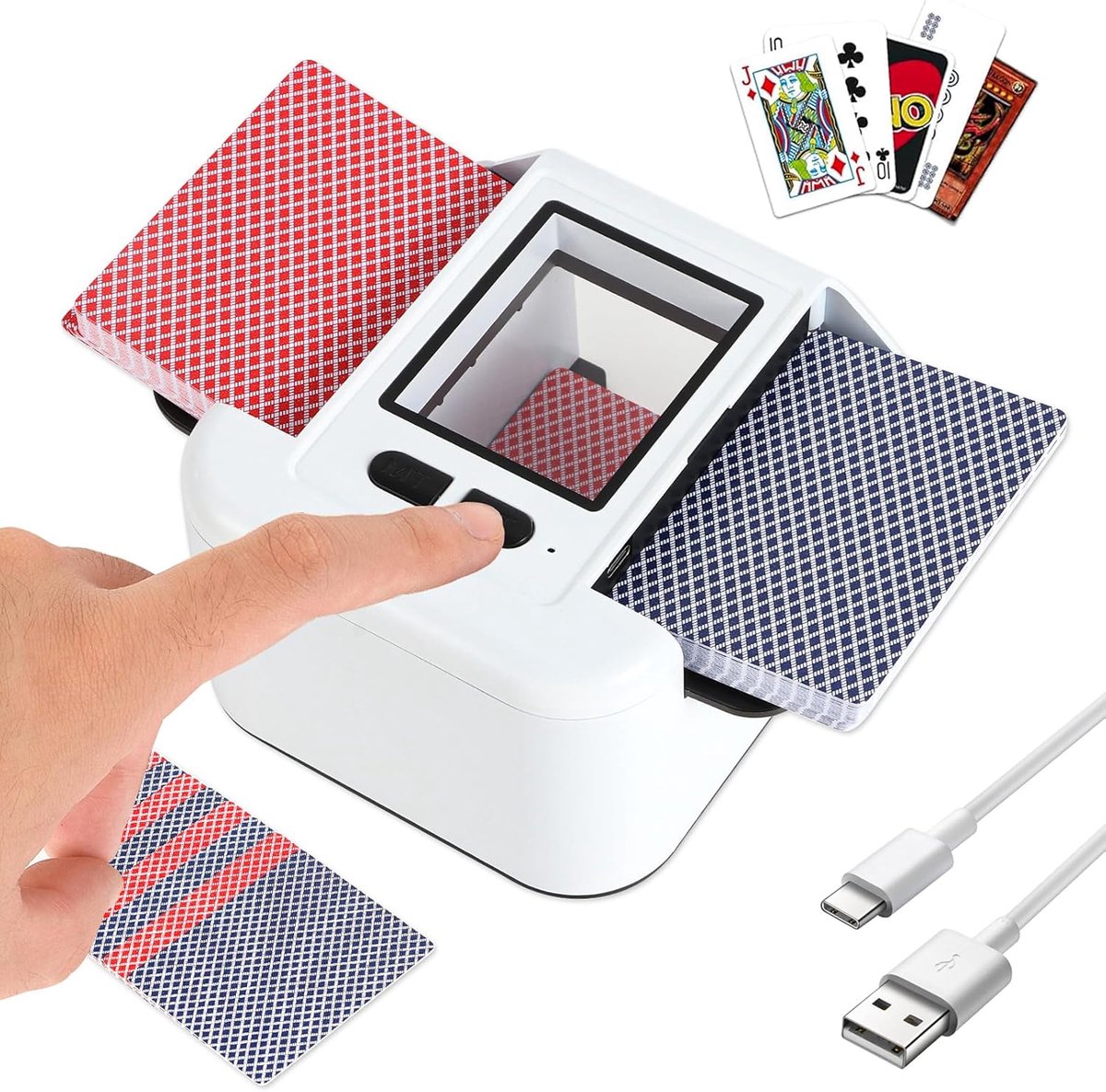 SnelShoppen - Automatische Speelkaartenmixer - Draagbare Elektrische Kaartenmixer voor Poker, Blackjack, Texas Hold'em - 2000 mAh Oplaadbaar - Bruin -