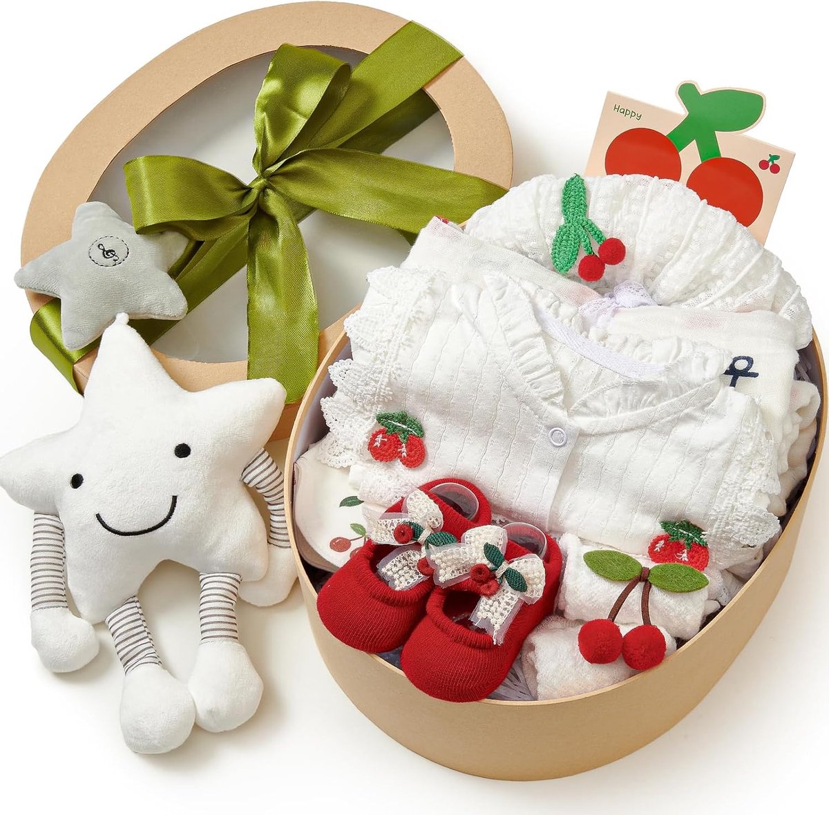 SnelShoppen - Pasgeborenen Cadeauset voor Meisje - Babyshower Cadeau - Kartonnen Doos - Uniek Geboorte Geschenk - Baby Accessoires - Schattige Kleur -
