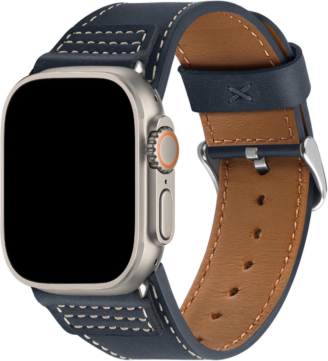 SnelShoppen - Vintage Leer Wristitani Armband voor Apple Watch, Uniseks, Compatibel met 38-49 mm, Dubbellaagse Structuur, Robuuste Kerel-Stijl, Zacht