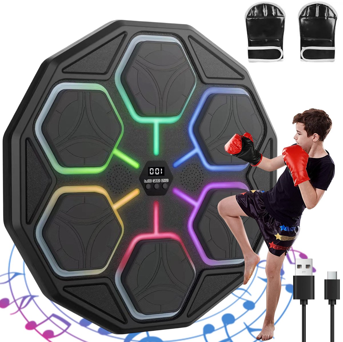 Boxing Machine - Bluetooth Bokszak - 11 snelheden - 3 modi - LED-verlichting - Muziek Boksmachine - voor volwassenen en kinderen - fitness en ontspanning
