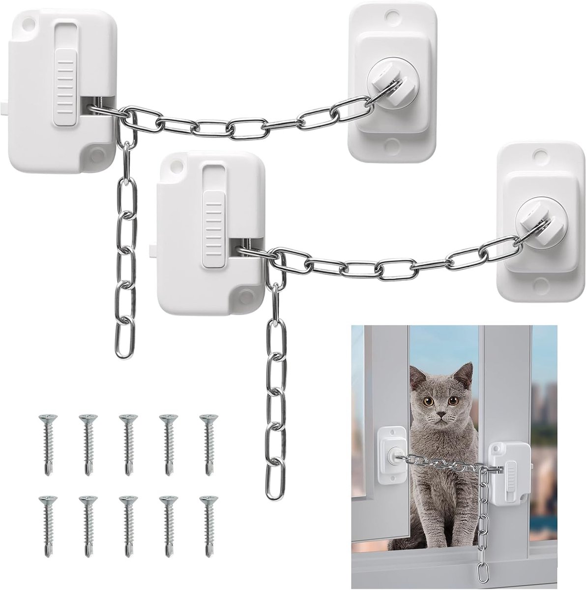 SnelShoppen - 2 Pcs Raamvergrendelingen Kindveiligheid, Instelbare Ramen Beveiliging, ABS en RVS, Inclusief 10 Schroeven voor Deuren, Glazen Ramen, Ko