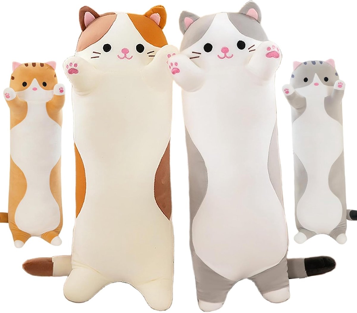 SnelShoppen - Schattige Kat Plush Long Cushion 70cm - Zacht Kussen in Grijs en Oranje - Perfect Cadeau voor Kinderen en Volwassenen - Decoratief en Kn