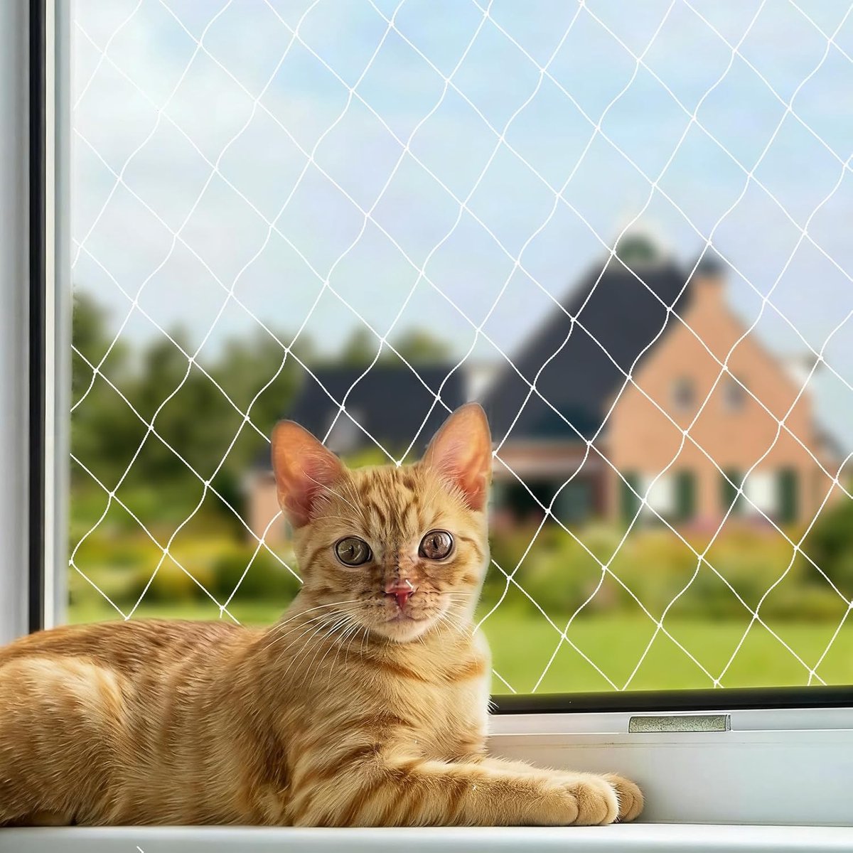 SnelShoppen - Kattennet voor Balkon 3 x 8 m, Kattenbeschermingsnet, Op Maat te Snijden, Balkonnet voor Katten met Bevestigingskoord en Accessoires, Ka