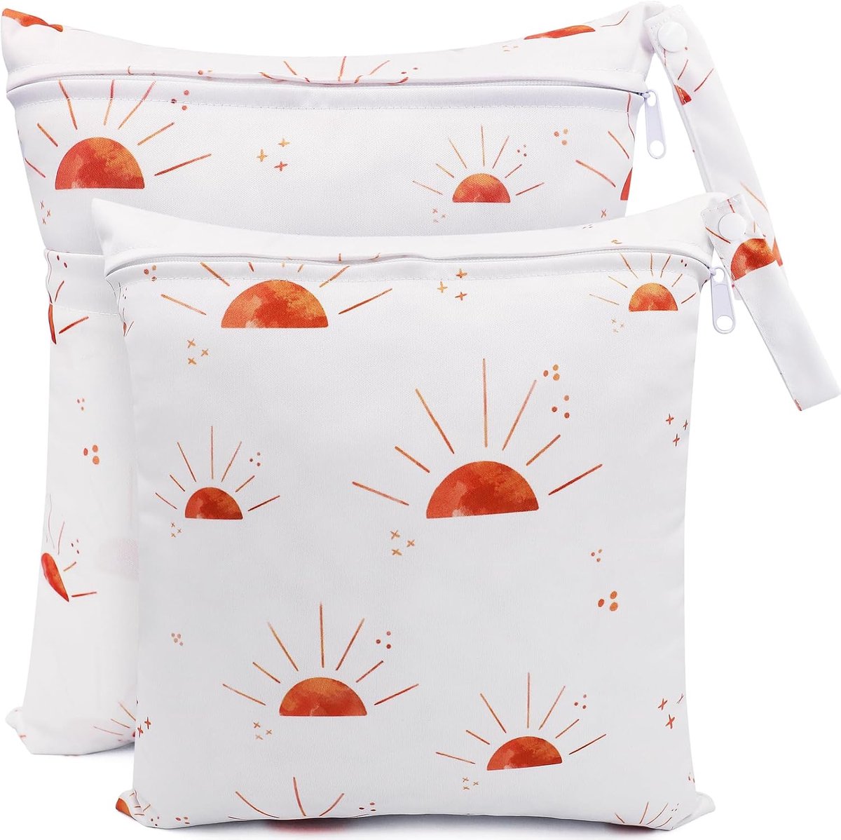 SnelShoppen - Wet Bag 2 Stuks - Waterdichte, Herbruikbare, Wasbare Luiertas, Organizer voor Luiers, Zwemkleding, 36x30 cm & 30x28 cm, Wit met Zon