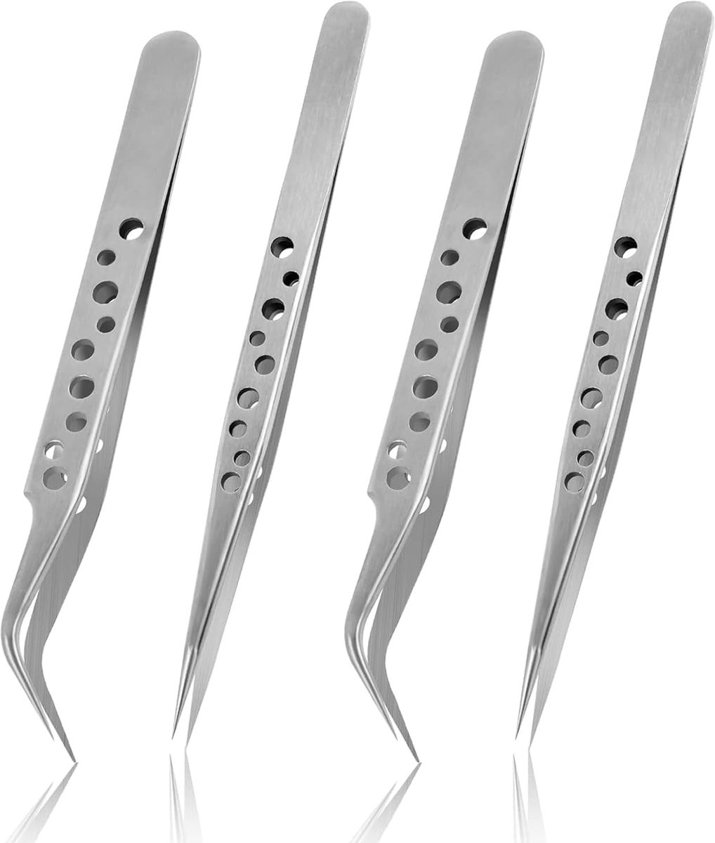 SnelShoppen - 4 Pcs Tweezers Set, RVS Anti-Statistische Precisie Pincet, Curved en Straight, 14 cm en 12 cm, Ideaal voor Waterdieren, Creatief Werk, R