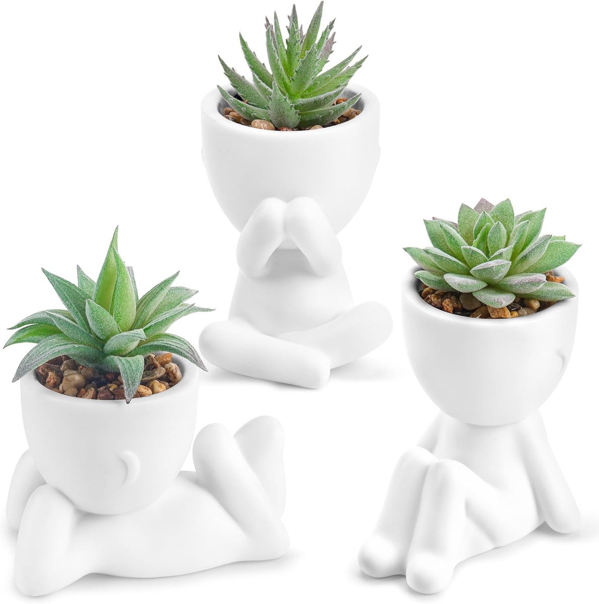 SnelShoppen - 3 Stuks Nep Succulenten in Zwart Mensvormige Potten - Kunstplanten voor Badkamer, Slaapkamer en Thuisdecoratie - Aesthetic Indoor Decor
