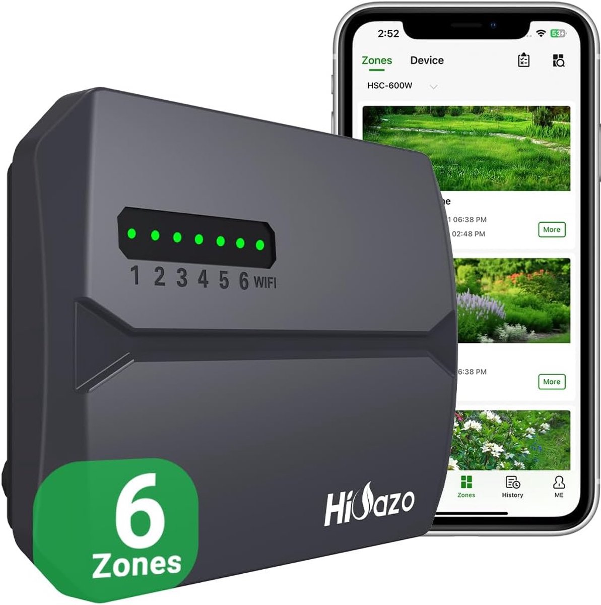 SnelShoppen - WiFi Smart Irrigation Computer 600W, 6 Zones, App Control, Weersafhankelijke Bewatering, Waterhamer Bescherming, 16 Programma's voor Tui