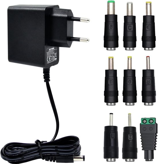 SnelShoppen - 5V 1A Power Adapter - DC 5V 5W 1000mA Max - Plug Power Supply met 8 Stekkers voor Raspberry Pi, LED Strips, Mini Ventilator, MP3/MP4, E-