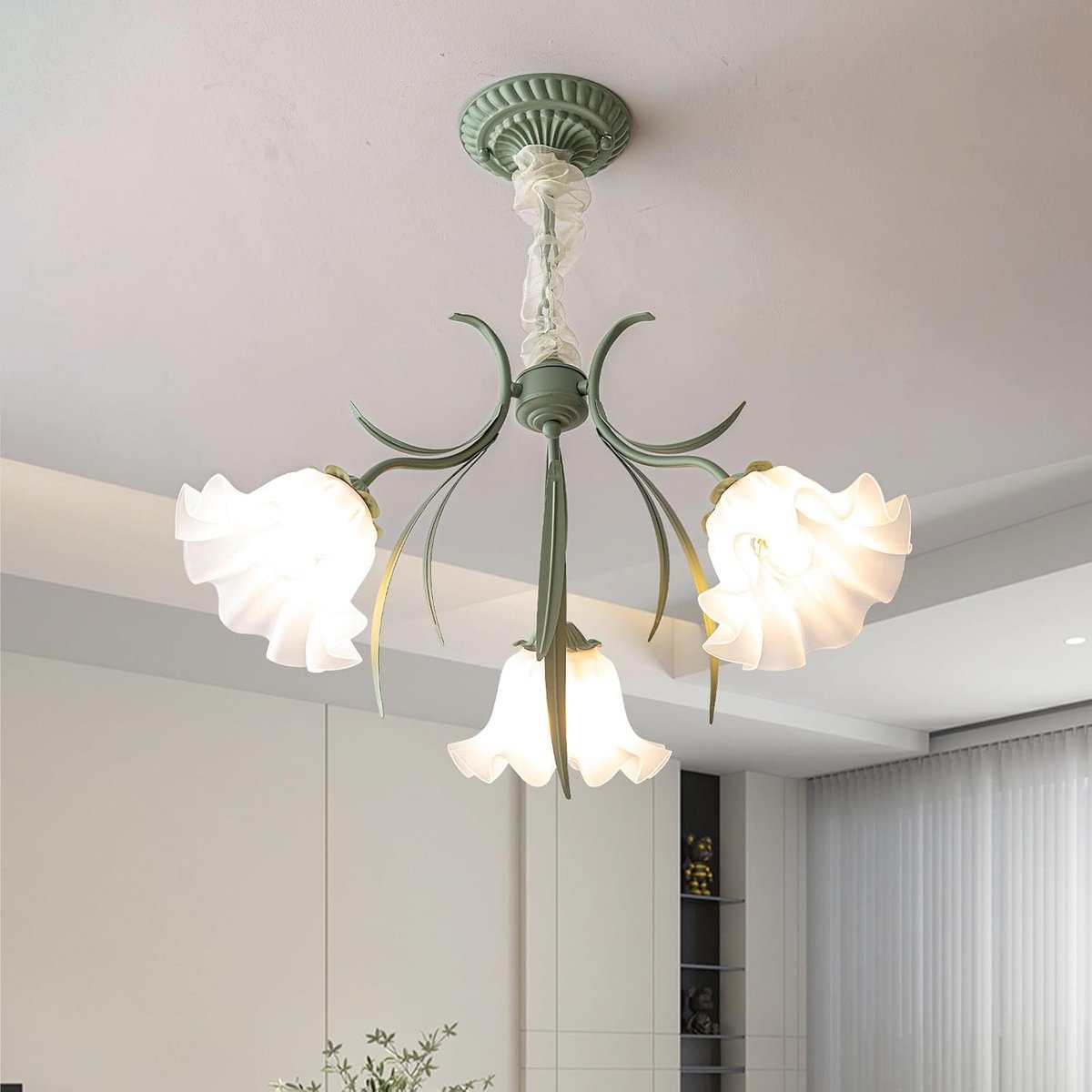 SnelShoppen - Vintage Metalen Hanglamp met Bloemdesign, Franse Landhuis Kroonluchter, Retro Plafondlamp voor Woonkamer, Slaapkamer, Restaurant, Porch,