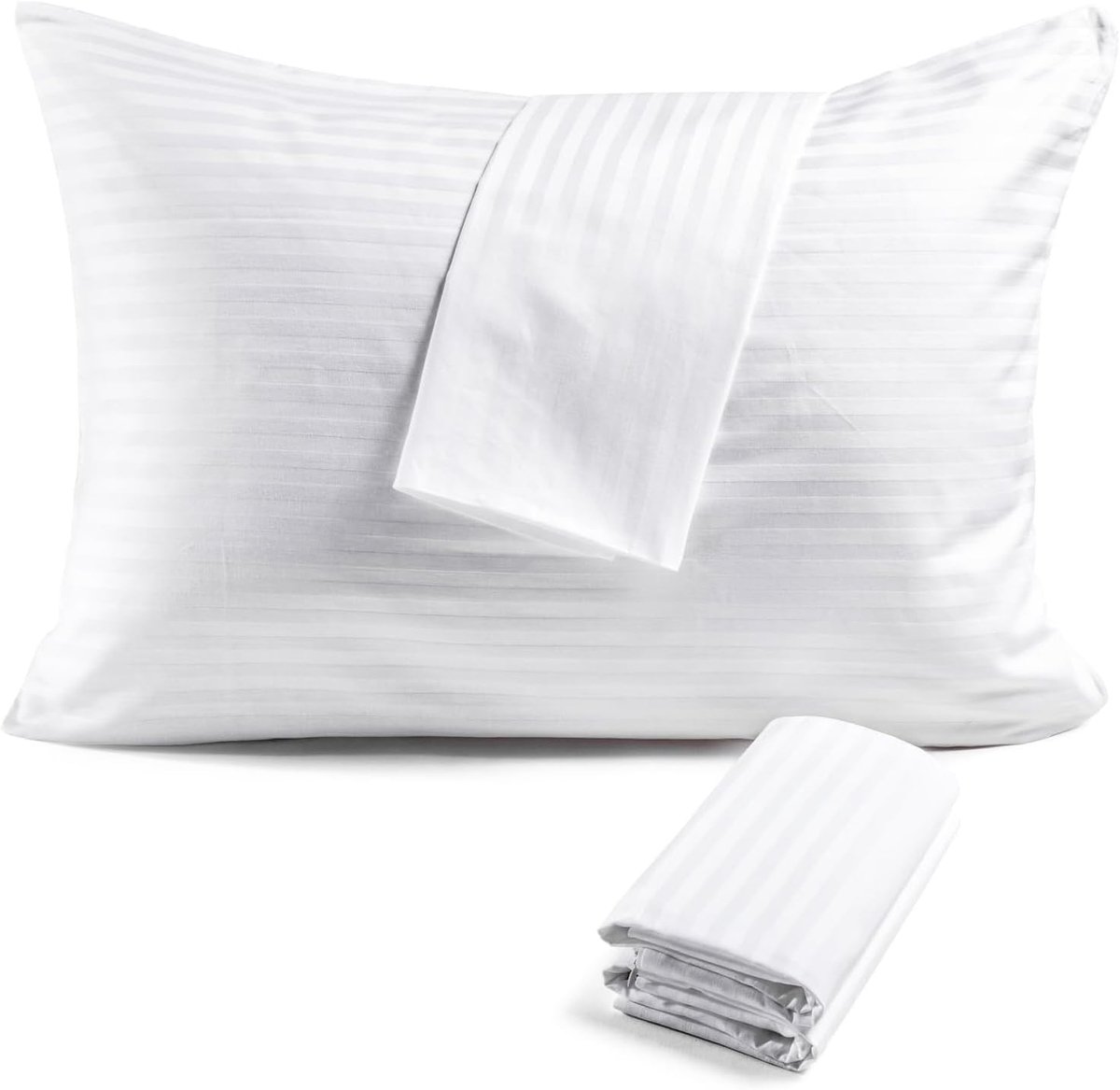 SnelShoppen - Cotton Kussensloop met Rits, OEKO-TEX, 50 x 70 cm, Set van 4, 100% Katoen, Wit, Machinewasbaar, Perfect voor Bedkussens, Luxe en Comfort