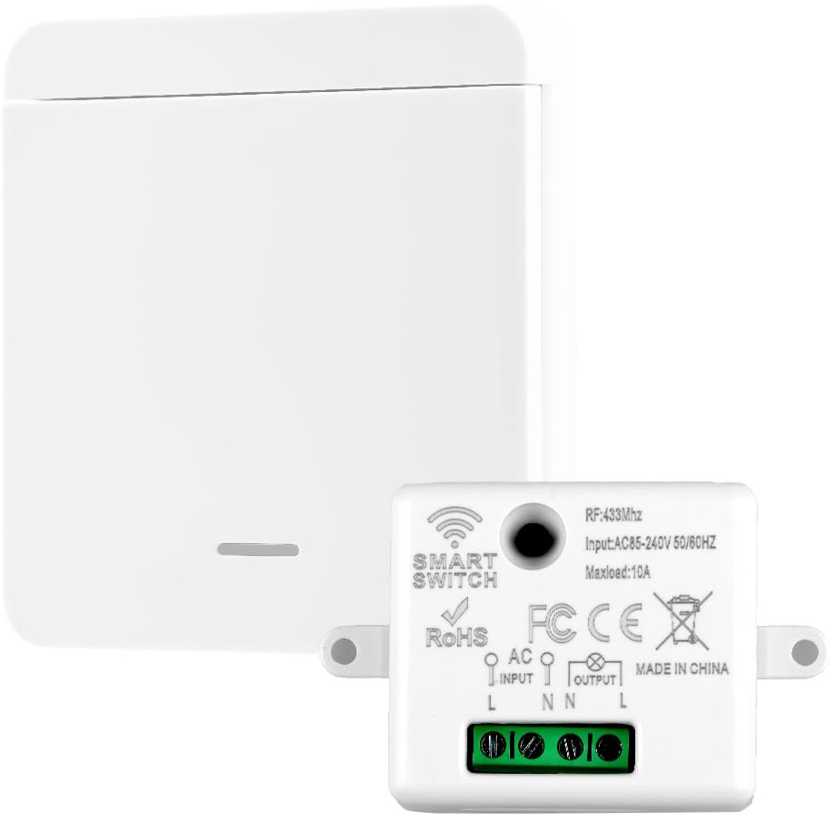 SnelShoppen - Draadloze Lichtschakelaar RF Transmitter 10A, 433MHz Afstandsbediening tot 50m, Geen Bedrading, Voor Lampen tot 1500W, Eenvoudige Instal