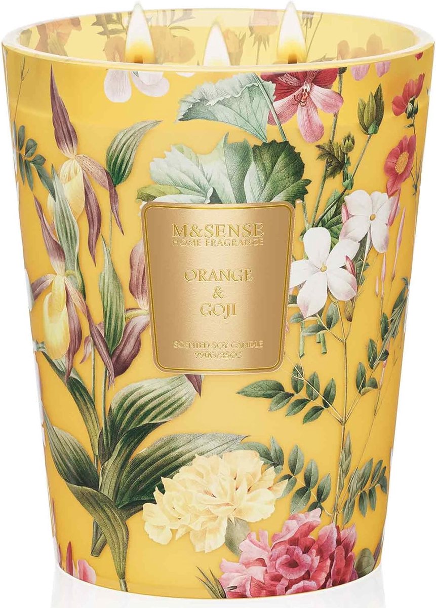 SnelShoppen - Extra Large Geurkaars Oranje Goji Bessen, 3 Lonten, 995 g, 150 Uur Brandtijd, Natuurlijke Soja Was, Aromatherapie Kaars voor Stressverli