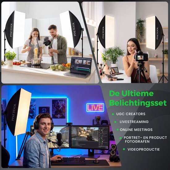 Pixetool set voor UGC creators, livestreams, online meetings, portret- en productfotografie, videoproductie.